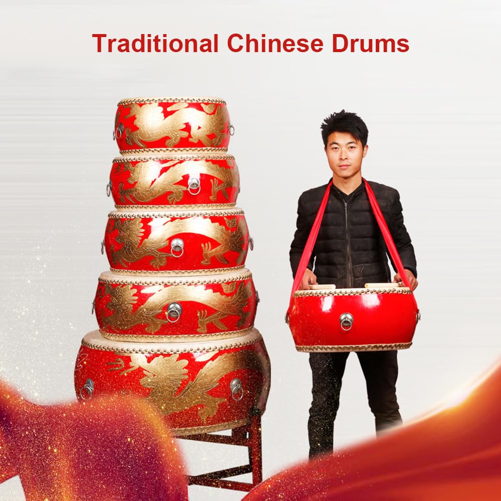 BEdaW Chiński tradycyjny bęben wydajności, drewniany płaski bęben, bęben festiwalowy, bęben sceniczny, z bębnem,Dragon drum,60CM