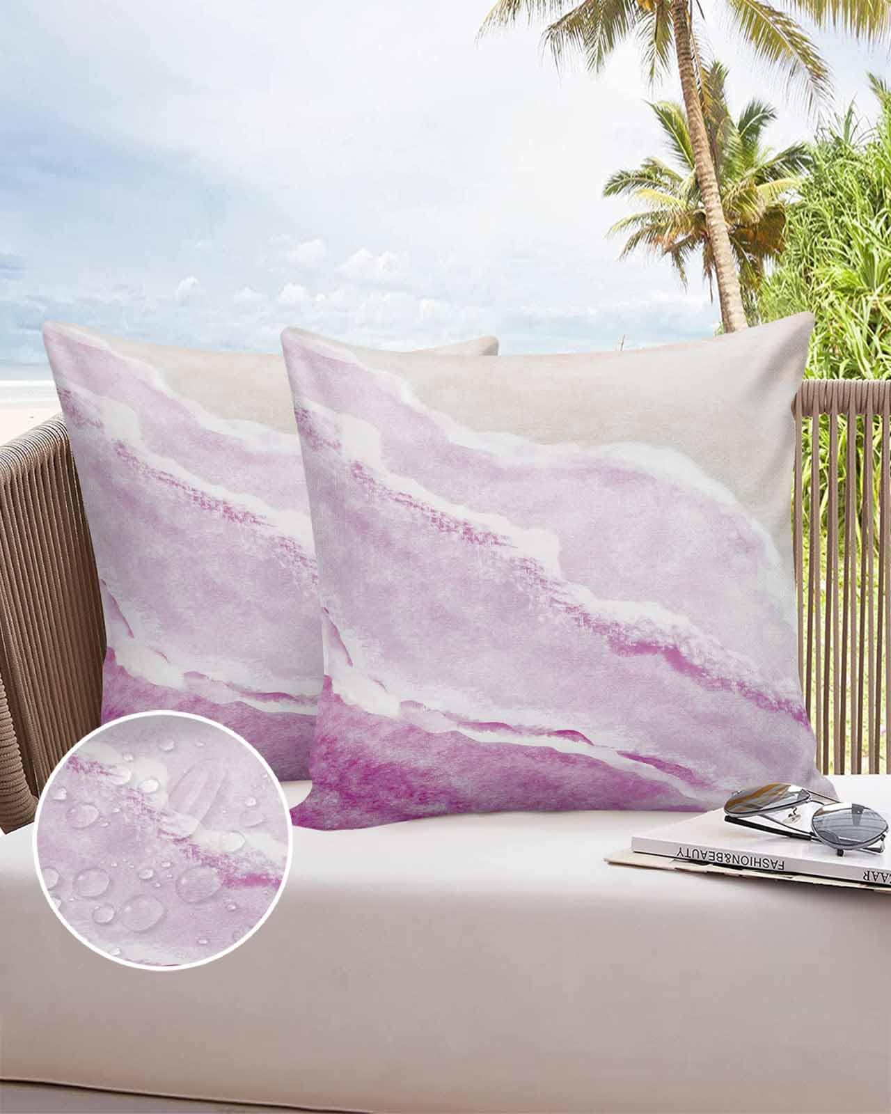 Boanket Outdoor Pillow Covers 24 x 24 Inches, Pink Summer Beach Waterproof Throw Pillow Cover Set of 2, Coastal Nautical Ocean Seaside Home Decorative Square Cushion Covers for Patio/Tent/Couch/Garden