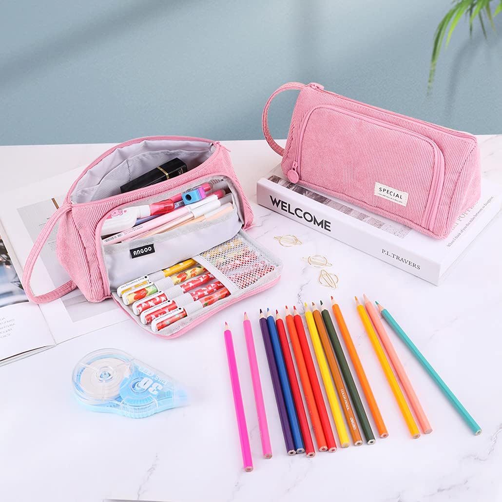 iSuperb Pencil Case Large Capacity Corduroy Pencil Case with Handle - Image 4