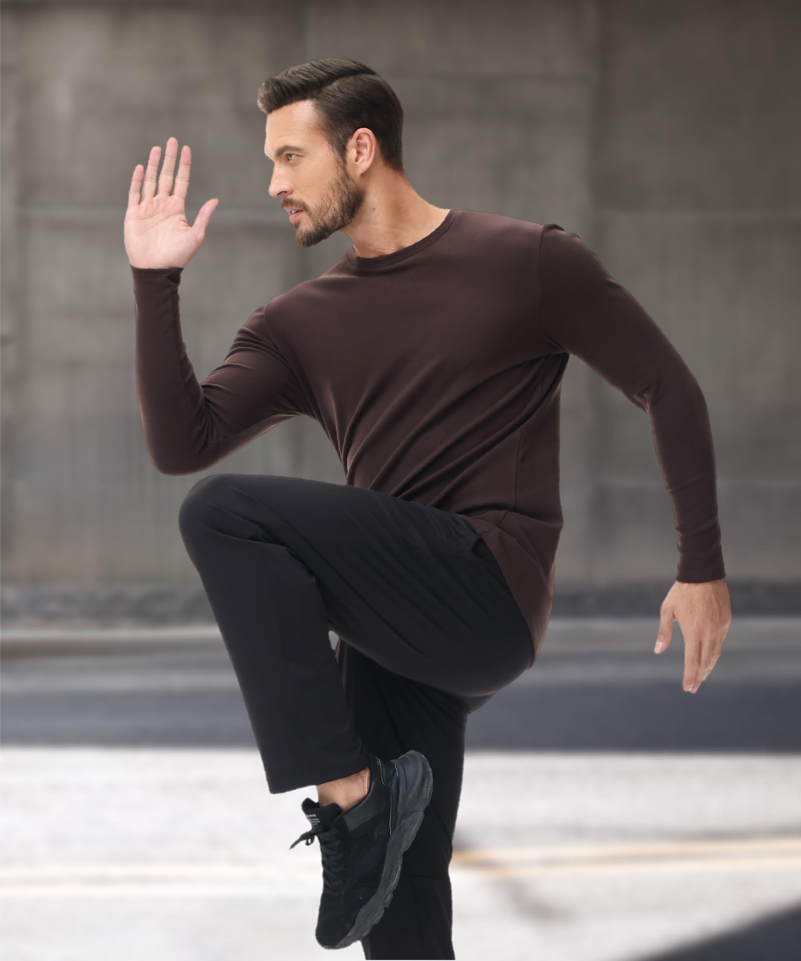 HUGE SPORTS Ropa interior térmica para hombre, camisas térmicas de manga larga, forro polar, cuello redondo, capa base, ropa interior térmica