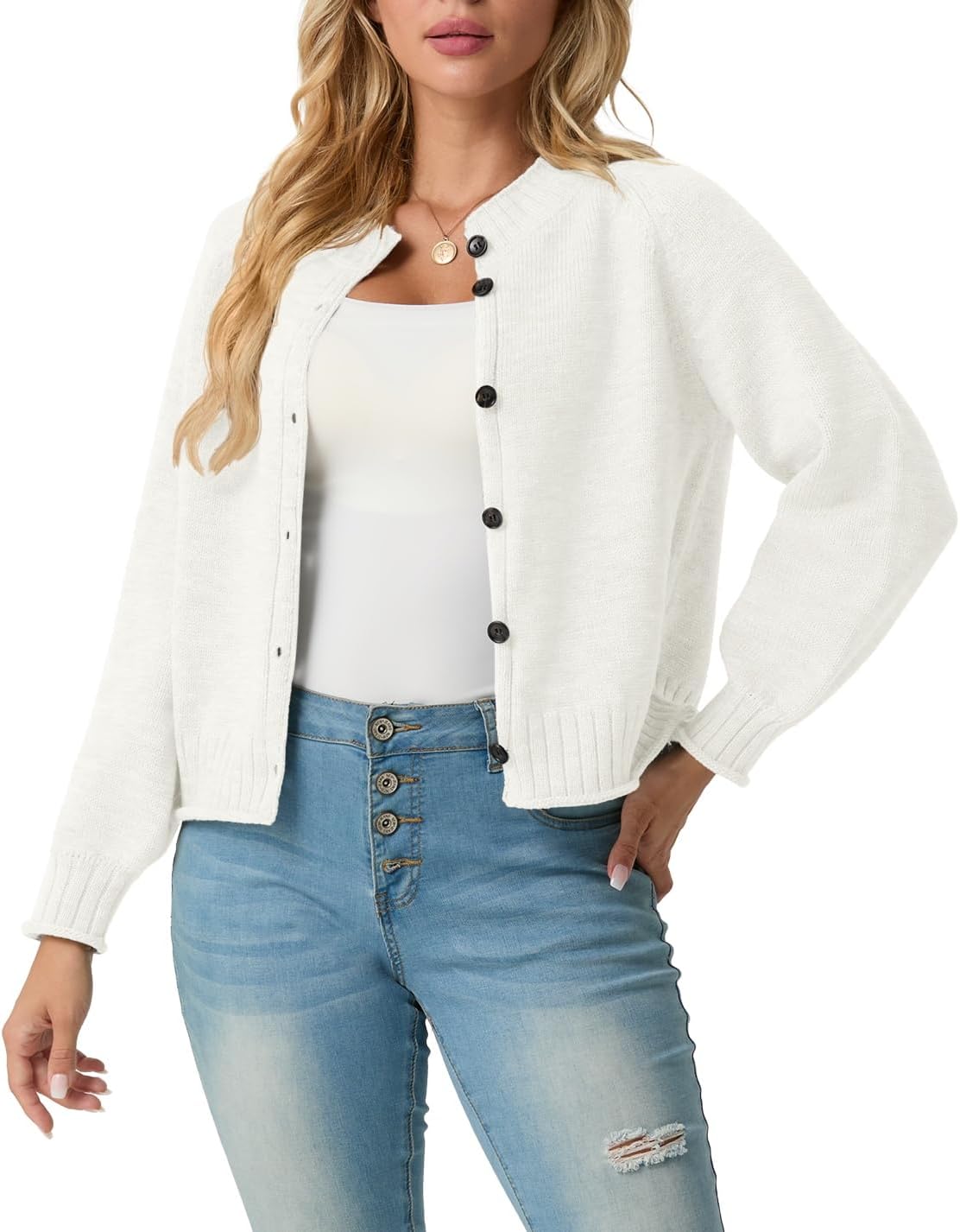 GRECERELLE Womens Cardigan Sweater Open Front Long Sleeve Crew Neck Button Down Knit Casual Jacket, S-2XL - Image 4