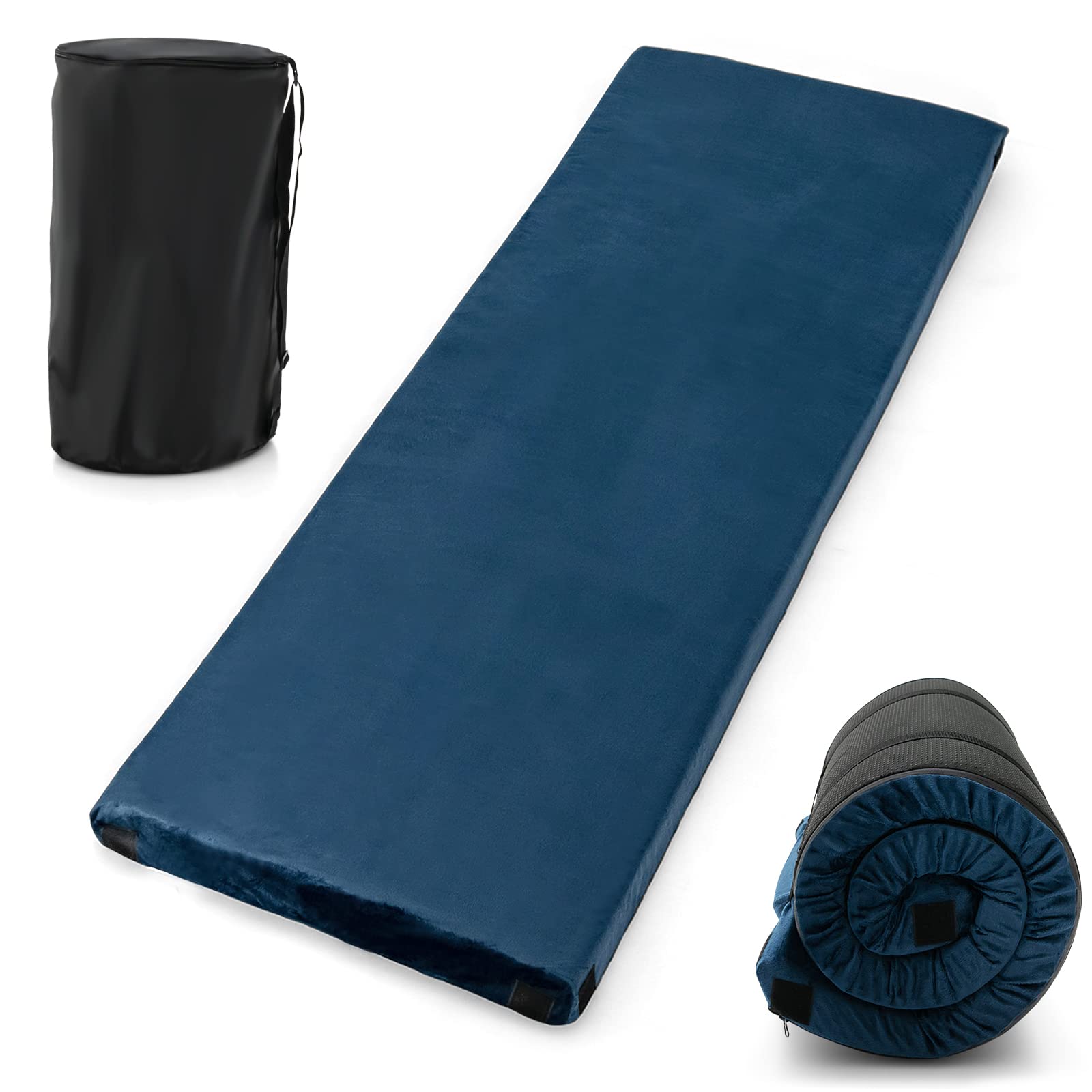 Goplus Memory Foam Camping Mattress, Portable Roll up Sleeping Pad w/Anti-Slip Bottom, Travel Bag, Single/Twin Waterproof Floor Mat, Guest Bed