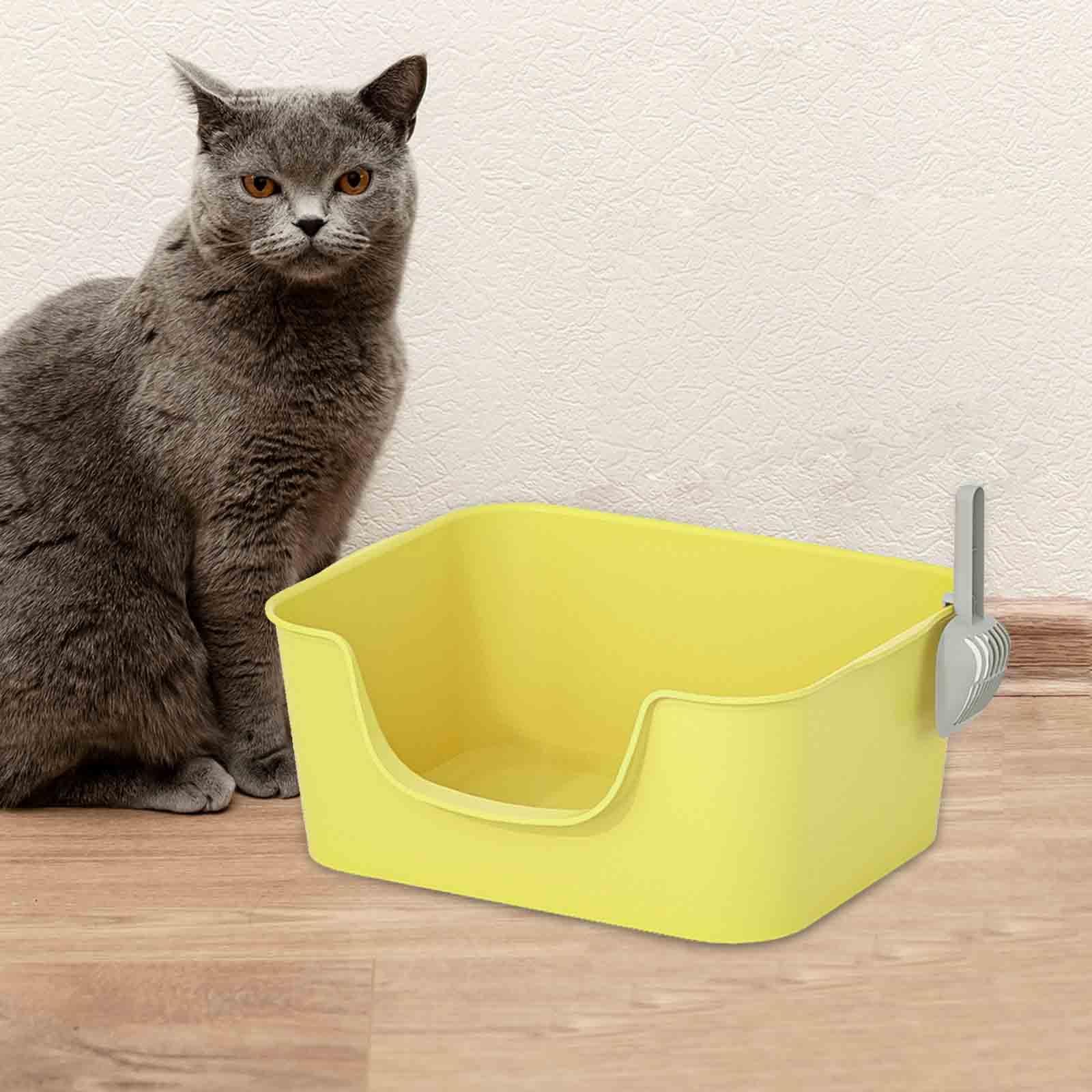 Kuweta dla kota, Otwarta górna kuweta dla zwierząt kota artykuły kotów domowych solidna umywalka z wysokim bocznym nocnikiem kociąt(Yellow)