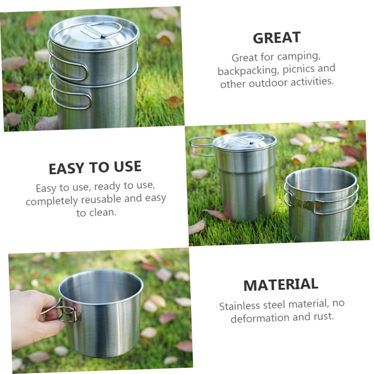 KICHOUSE 1set Camping Cup Folding Stainless Steel Outdoor Cups Lightweight and Portable for Hiking Picnics and Camping Activities