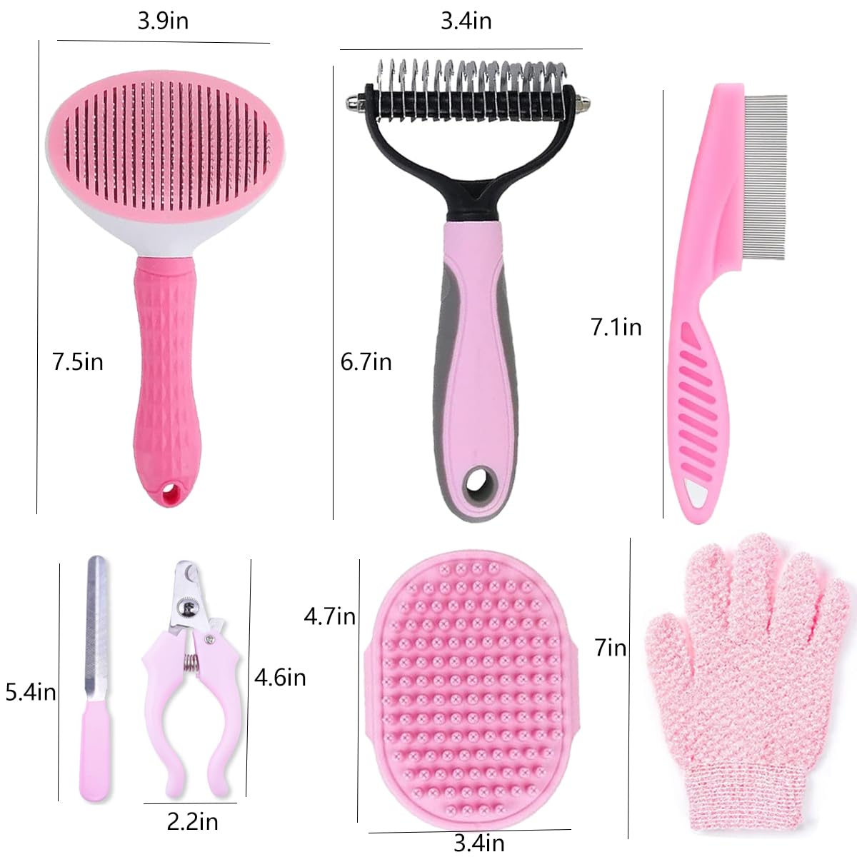 7 PCS Dog Grooming Kits,Pet Shedding Brush?Pet Self-Cleaning Brush with Pet Nail Clipper, Flea Comb and Shampoo Bath Brush