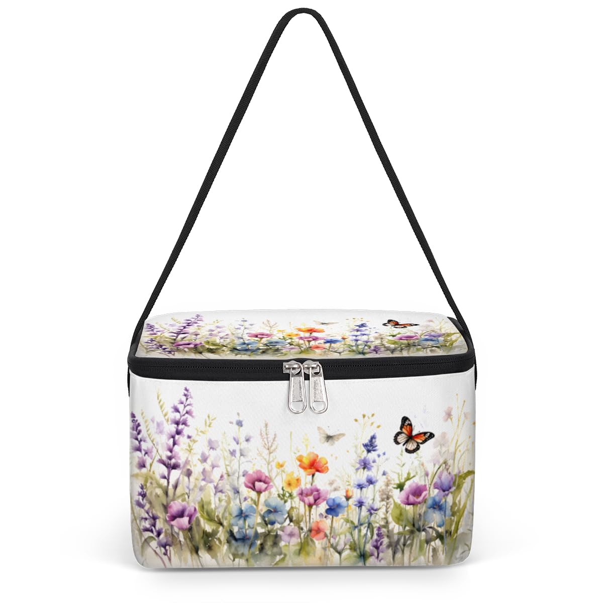 Butterfly Colorful Flowers Lunch Bags for Women Men 9 Cans, Hot & Cold Food Delivery Bag Insulated Grocery Bag Insulated Lunch Box Lavender Cooler Bag for Office Work Picnic Beach