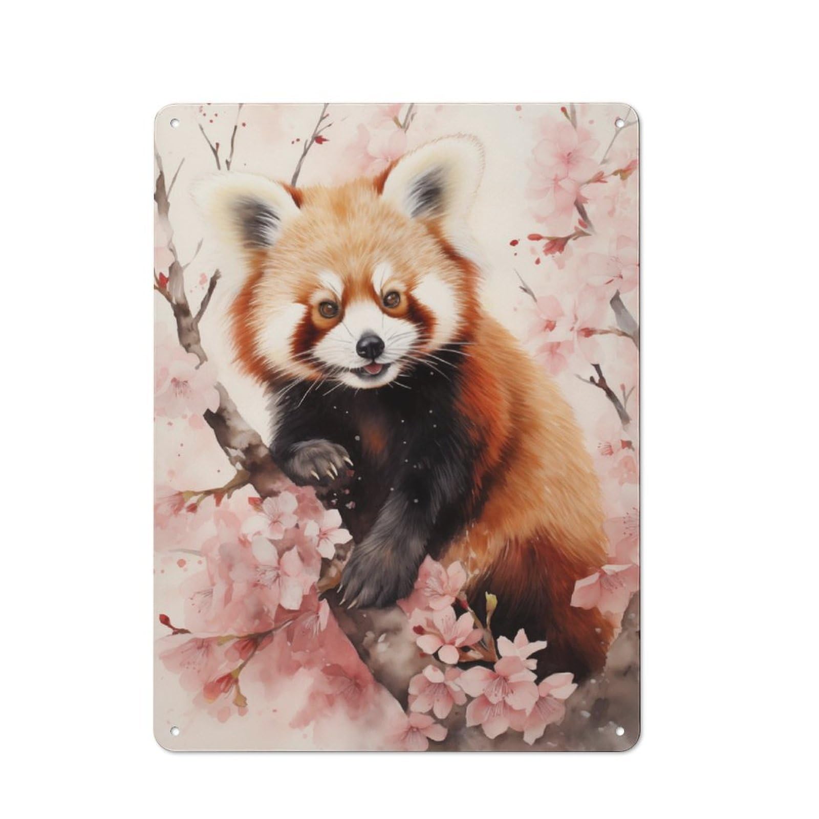 Junmoney Red Panda Watercolor Retro-Style Metal Plaque 40X30cm For Kitchen Or Home Bar, Gift For Home Bar Enthusiasts During The Christmas Season