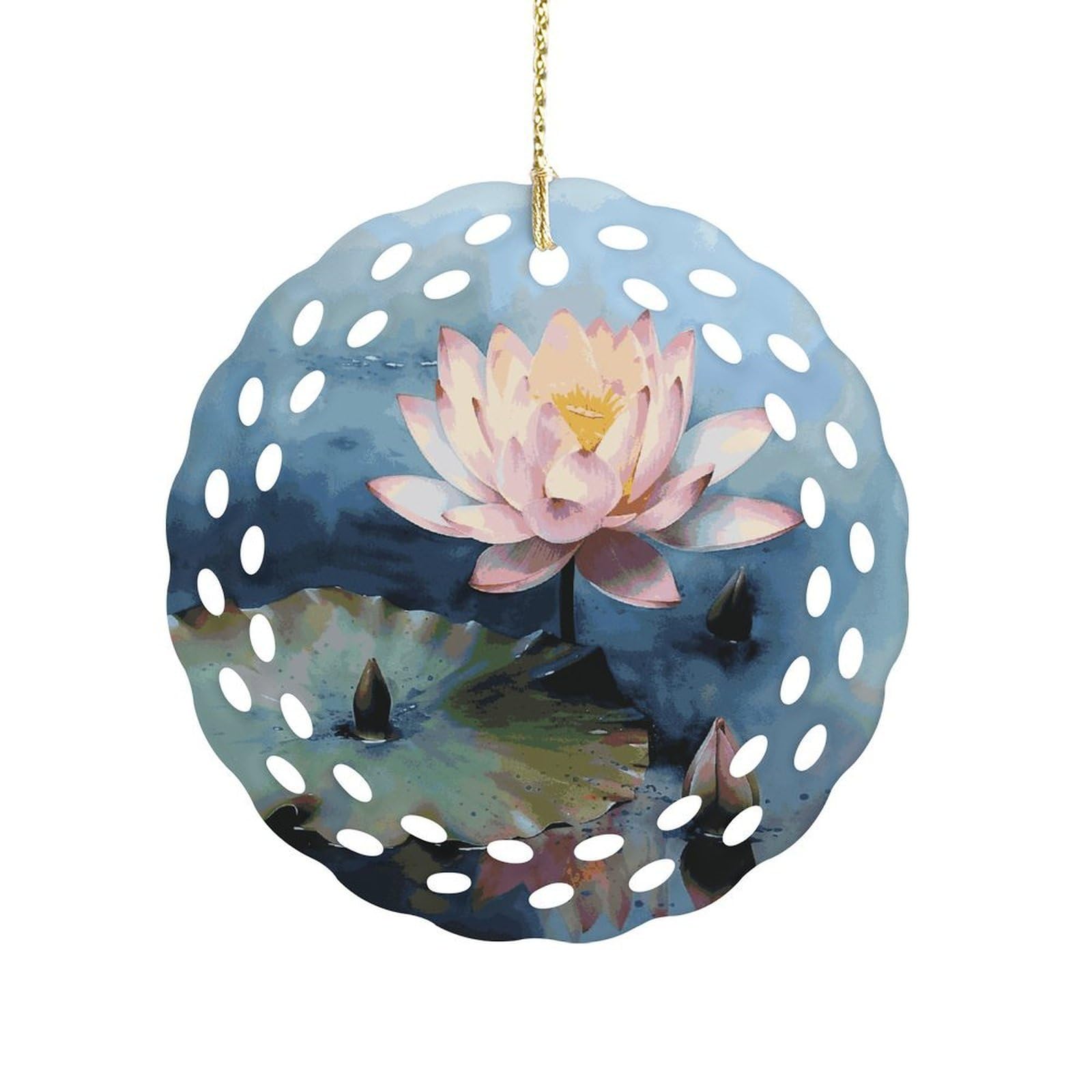 Lotus Flower Painting Christmas Ornament Holiday Hanging Decoration Xmas Tree Keepsake Personalized Xmas Tree Ornament Round Ceramic Ornaments for Keepsake Gifts Ideas Home Decor