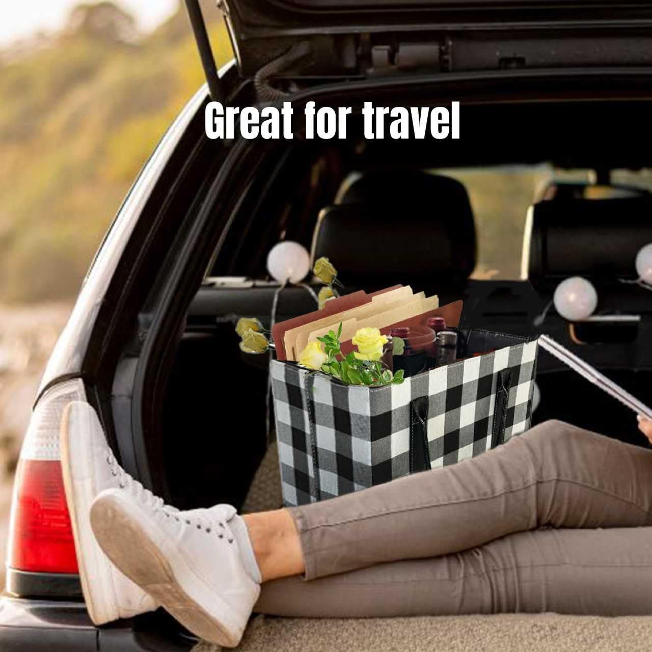 Trenton Gifts File Organizer Tote | Stylish Way To Keep Organized | Black/White Plaid