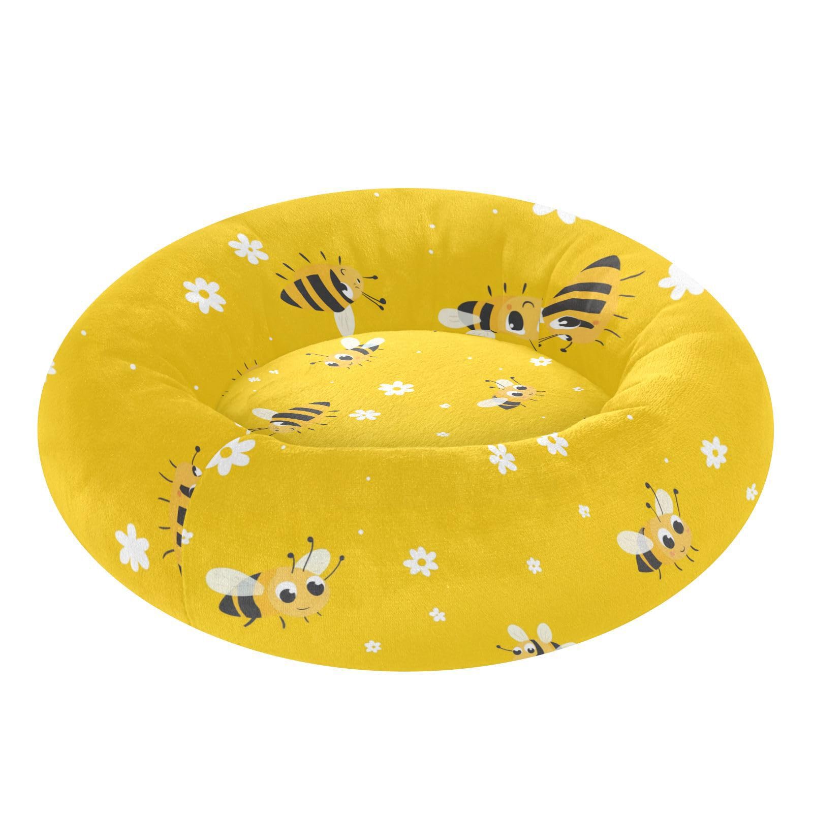 Lit pour chat anti-anxiété et apaisant à motif floral jaune M