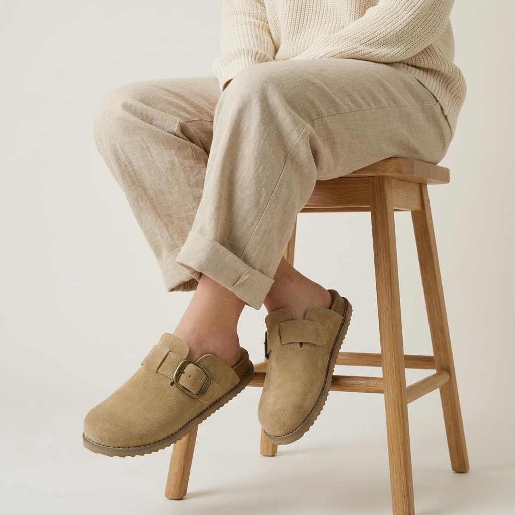 CUSHIONAIRE Women's Blain Genuine Suede Slip-On Clogs with + Memory Foam & Chic Buckle Mule - Comfortable, Non-Slip, Wide Widths Available - Image 5