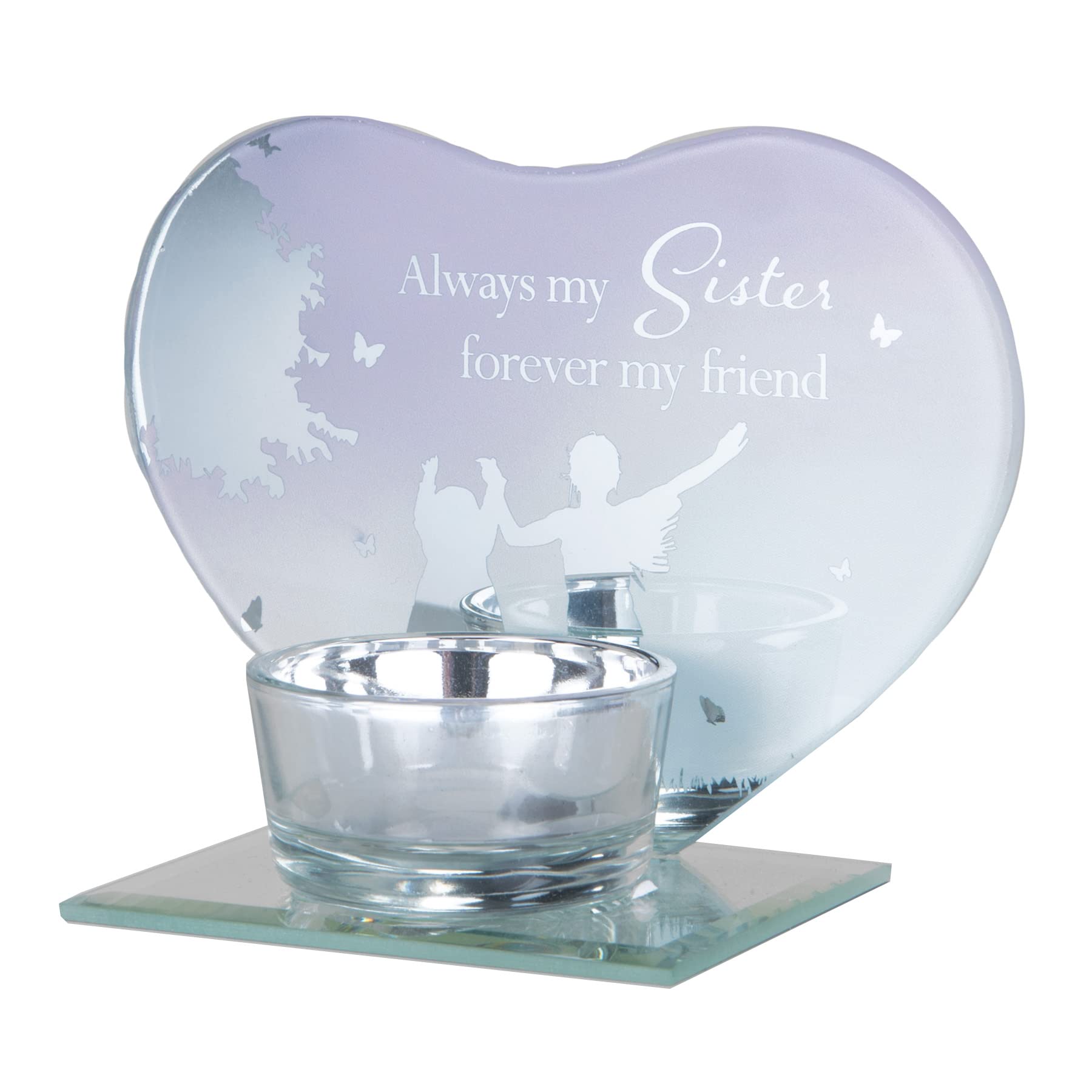 Heart shaped Tealight Holder Glass Tea Light Candle Holder Memorial Anniversary (Sister 9019)