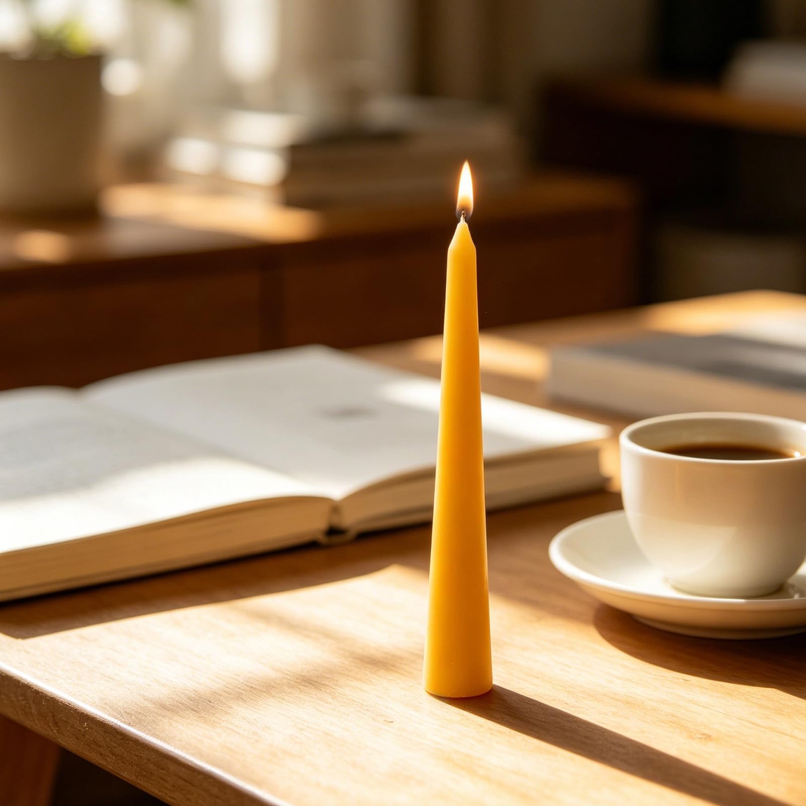 12 Stück Packung Gelbe Konische Meditationskerzen aus Wachs mit Stabilem und Sicherem Design für Yoga und Entspannung zu Hause
