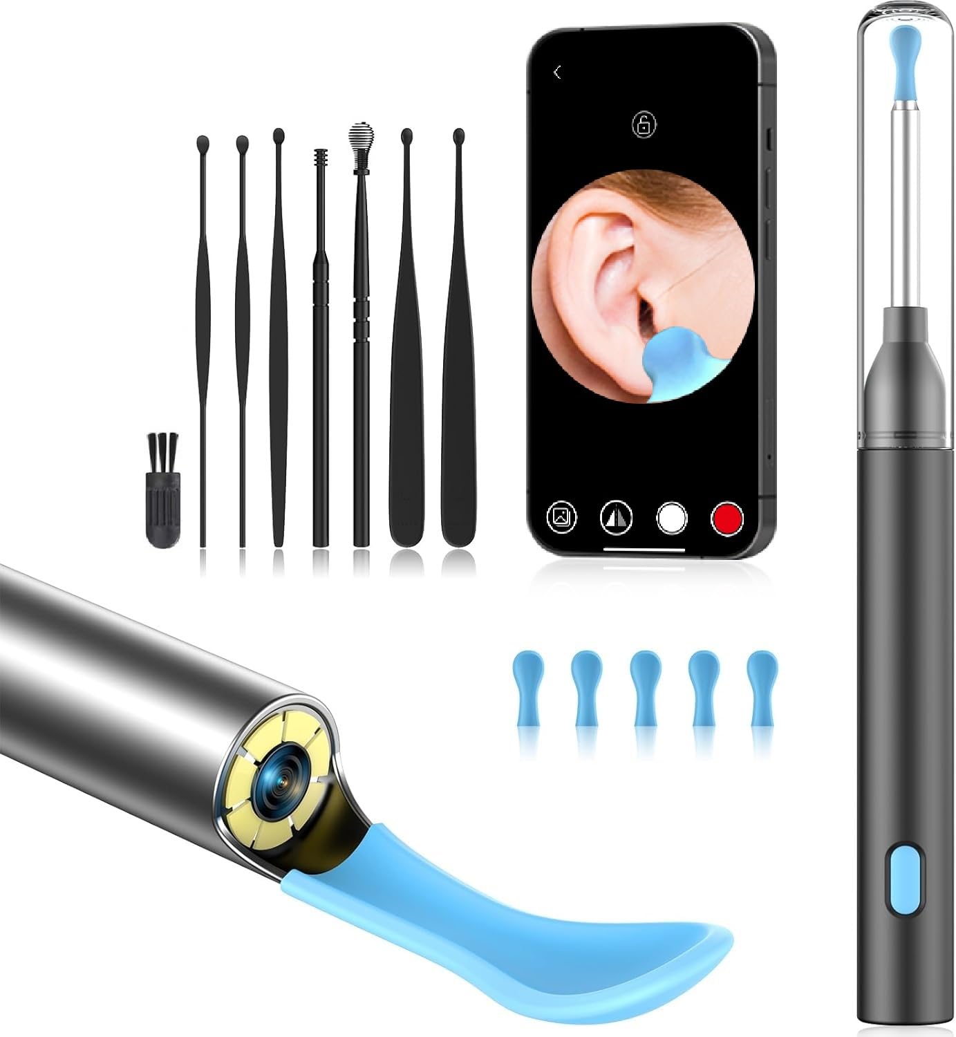Ear wax cleaner tool kit with 1080P camera WIFI & LED Light Rechargeable portable Baby Children adults gift gadget for IOS & Android-image-23