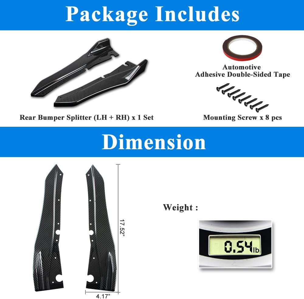 Q50 Rear Bumper Splitter Diffuser Canards Compatible with 2014-2024 Infiniti Q50, Carbon Fiber Hydro-Dipping Rear Lip Spoiler Extension Kit