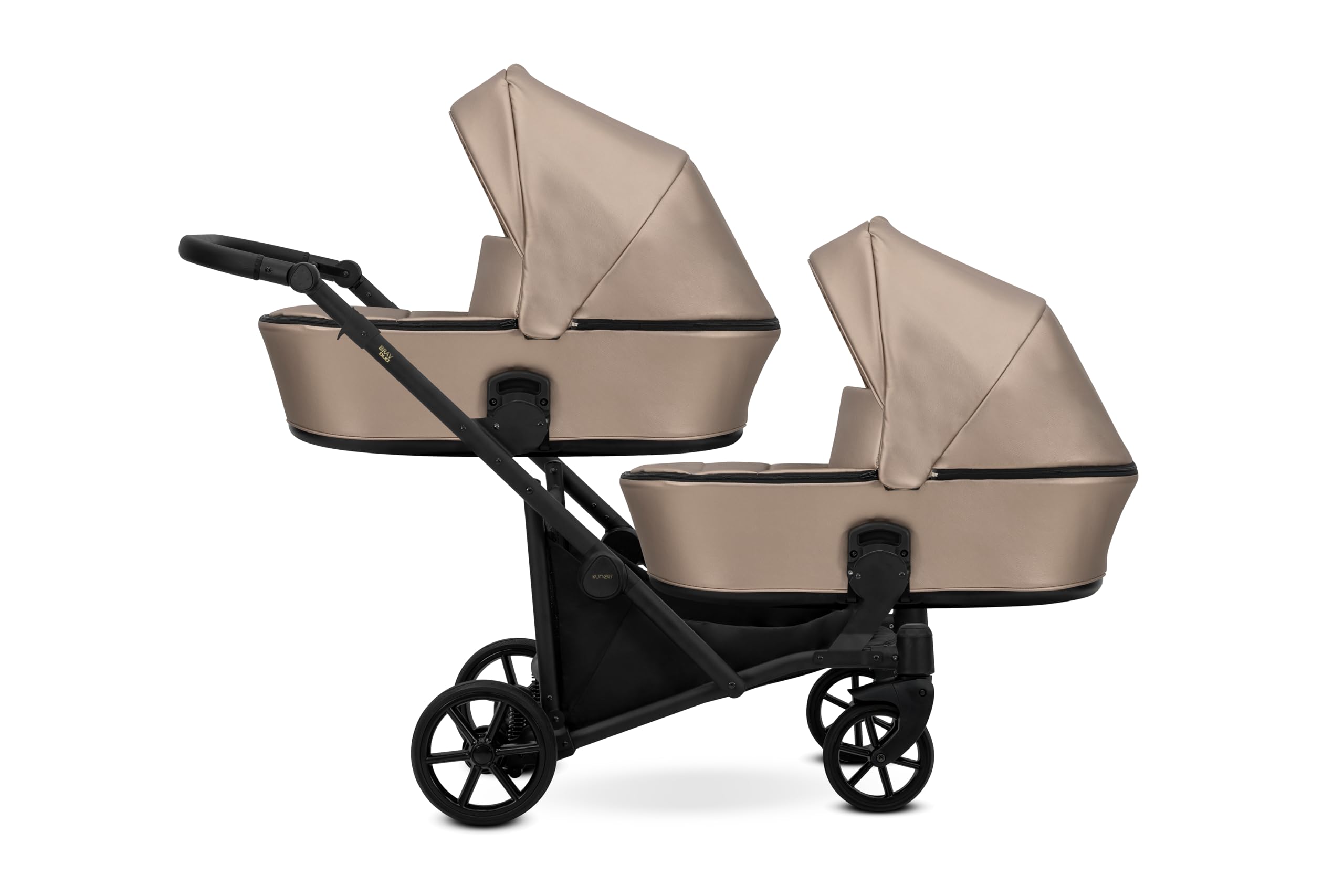 Kunert BRAV DUO Passeggino Gemellare 2 in 1+Accessori: Comfort, Sicurezza, Praticità, design elegante e funzionale, sistema versatile, telaio in alluminio (ecopelle cappucino/telaio nero)