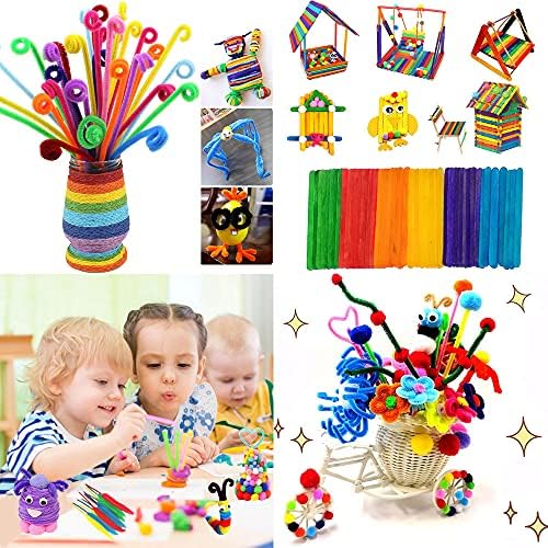 OYNNI Craft Art Supply Kit for Toddlers, Creative Craft DIY Art Supplies, Art Craft Kit for Kids Includes Pompoms, Glitter Glue, Sequins, Pipe Cleaners, Felt, Feather, Popsicle Sticks for Toddlers