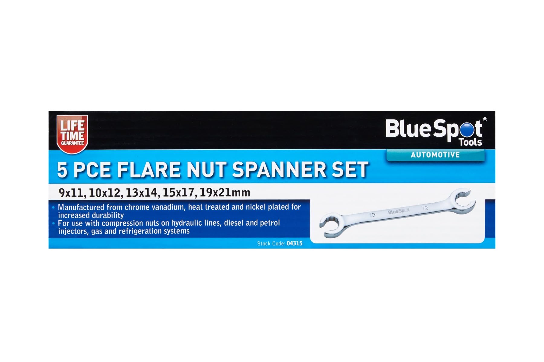 Blue Spot Tools 5 PCE Flare Nut Spanner Set (9-21MM)