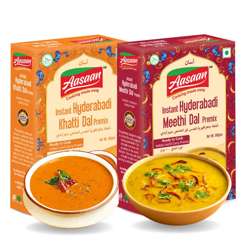 Aasaan Premix-Hyderabadi Instant Dal Mix Combo|Cook Authentic Khatti And Meethi Dal In Minutes|Easy-To-Cook, Fresh And Delicious,2 Count-image-45
