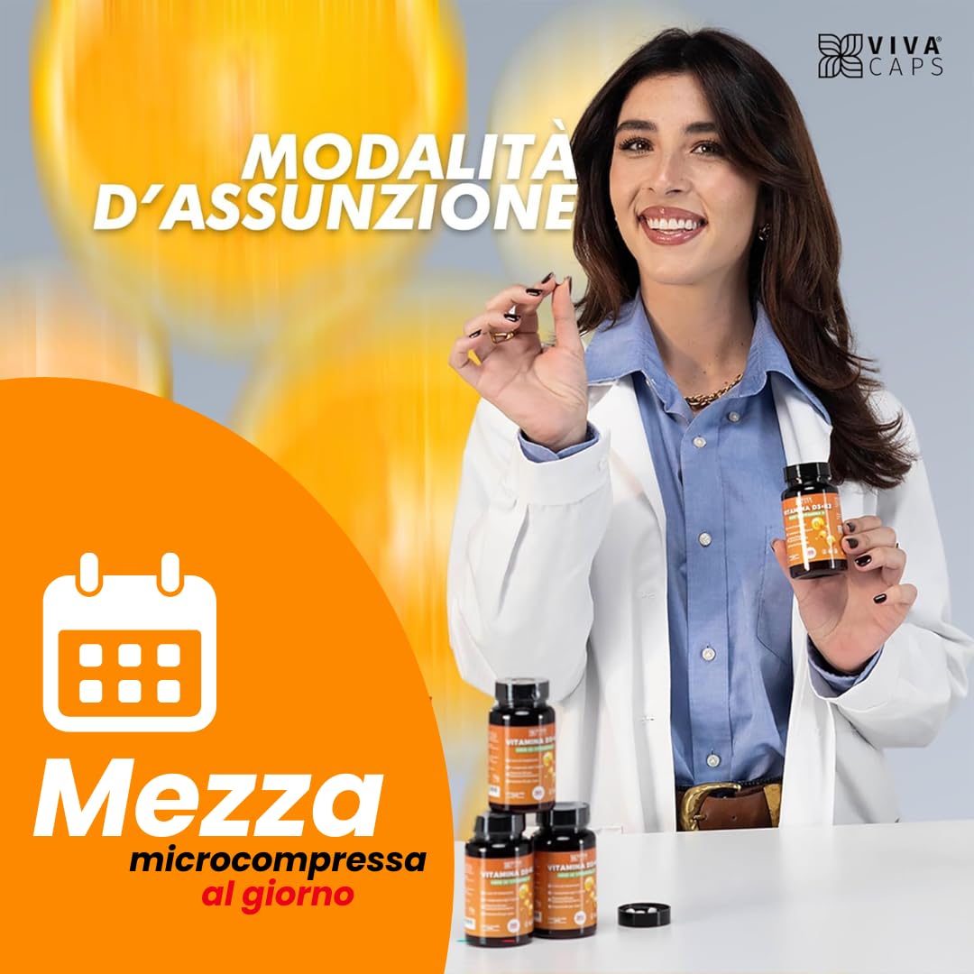 Vitamina d3 k2 mk7 vegana alto dosaggio 365 Micro compresse, Vitamina d3 4000 ui e 200 mcg di Menachinone per sistema immunitario, ossa e denti - Made in italy