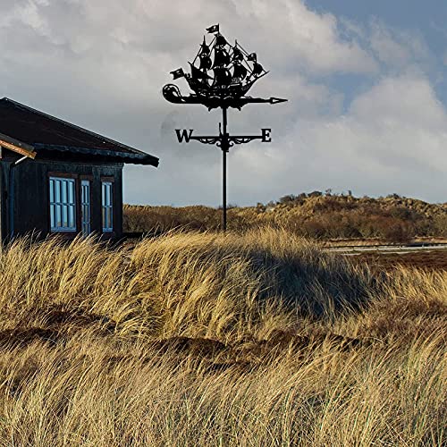 Ydhnb Weathervane In Garden & Outdoors Weather Vane Stainless Steel Sailing Boat Pirate Ship Weathervane Black Spray Paint Outdoor Sheds Iron Yard Roof Barns Decoration #TOP6