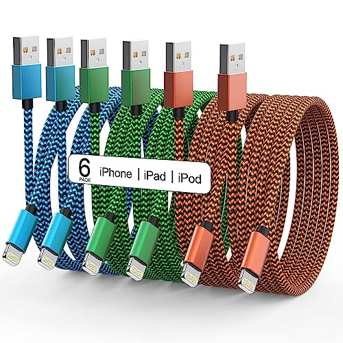 Apple MFi Certified iPhone Charger 6Pack – 3/3/6/6/10/10 FT Lightning Cable Nylon Braided USB to Fast Charging Sync Cord Compatible iPhone 14/13/12/11 Pro Max/XS/XR/X/8/7/6 /iPad