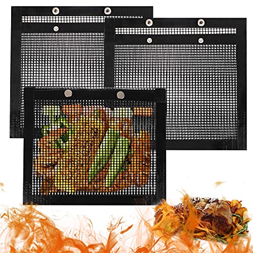 FGSAEOR BBQ Mesh Grill Bags, Reusable Grilling Pouches for Charcoal, Gas, Electric Grills & Smokers, Barbecue Bag Set is a Must-Have for All Event (3 Pack)