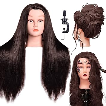 Rapidsflow Dummy For Face Make-up Practice / Hair Dummy For Hair Styling / Hair Dummy For Hair Styling Practice / Salon Mannequin For Hairstyle Practice Dark Brown Free Clamp Stand
