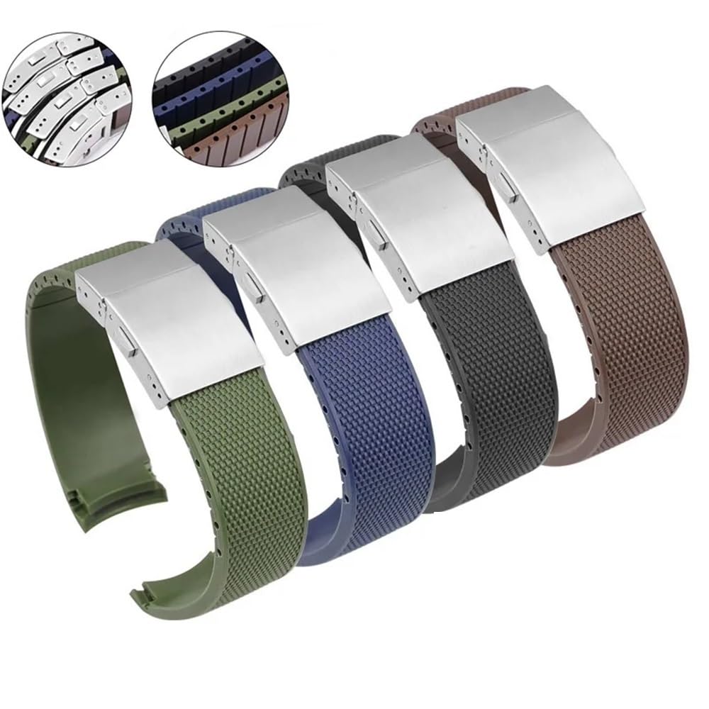 Correas de Repuesto de 21 mm para Longines HydroConquest, Correa de Caucho con Hebilla Plegable para Reloj Deportivo de Buceo, Accesorios de Pulsera (Negro) (Azul, 21 mm)