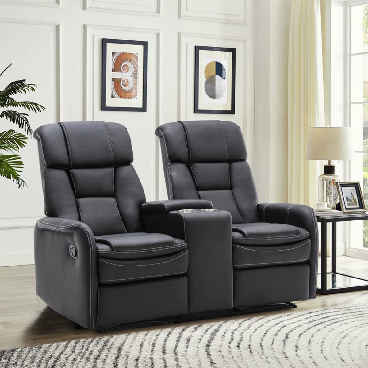 Home Cinema Polstergarnitur mit Getränkehalter & Ablagefach (2-Sitzer Schwarz)