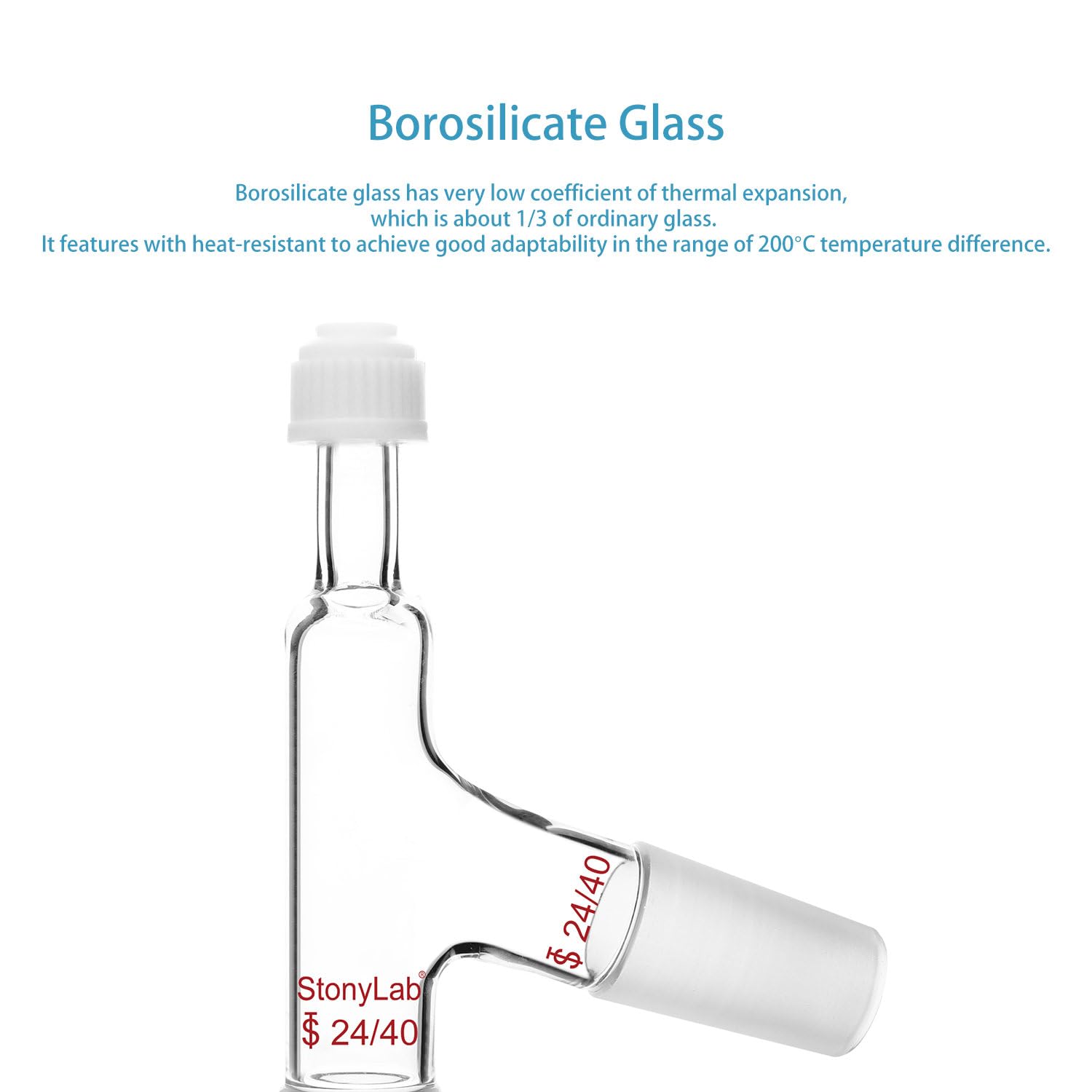 stonylab Adaptateur Distillation de Thermomètre à 3 Voies avec 24/40 Articulation et Bouchon à Vis, 3 Way Distilling Thermometer Adapter pour Appareil de Distillation