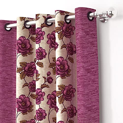 Image of Door Curtains 7 feet Long Set of 2 | Floral Design | Polyester, Light Filtering Curtains and Drapes | Curtains for Living Room | (118 x 215 cm, Pink & Cream) | Perfect for Home Decor