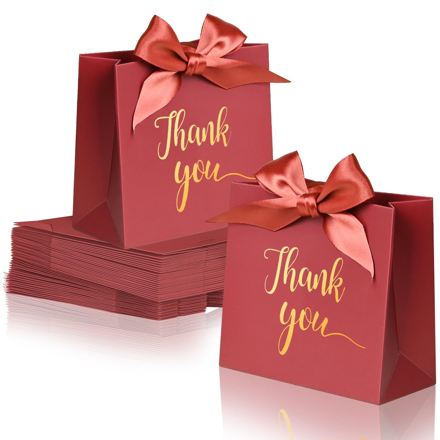 60Pack Small Thank You Gift Bags, 4.5x1.8x3.9 Inches Red Mini Paper Gift Bags Bulk with Ribbon For Wedding Candy favor Birthday Party Favor Baby