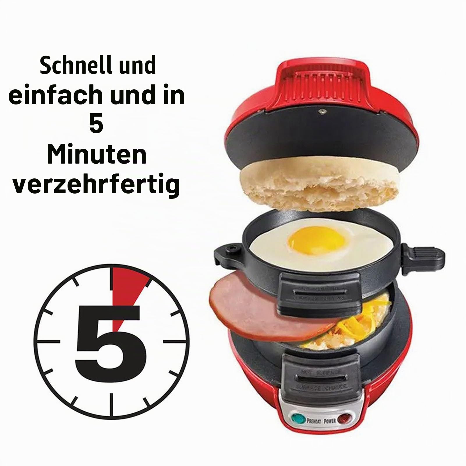 Jiawu Frühstücks-Maker, Antihaftbeschichteter Frühstücks-Maker mit Eierkocher, 600 W Aluminium-Kocher für Muffins, Croissants, Mini-Waffeln, Leicht zu (EU-Stecker 220 V)