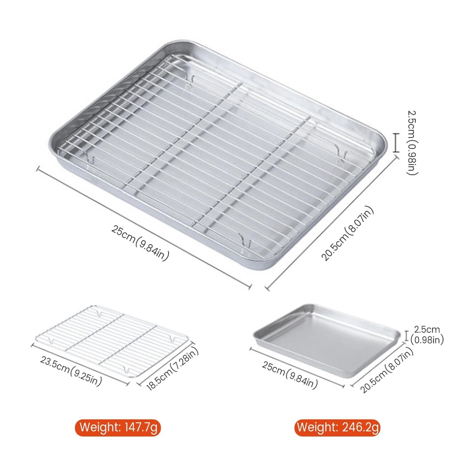 Juego de bandeja y parrilla for horno acero inoxidable, práctico con estructura alambre, apto for hornos lavavajillas para Cocina(25x20.5x2.5CM 2pcs)