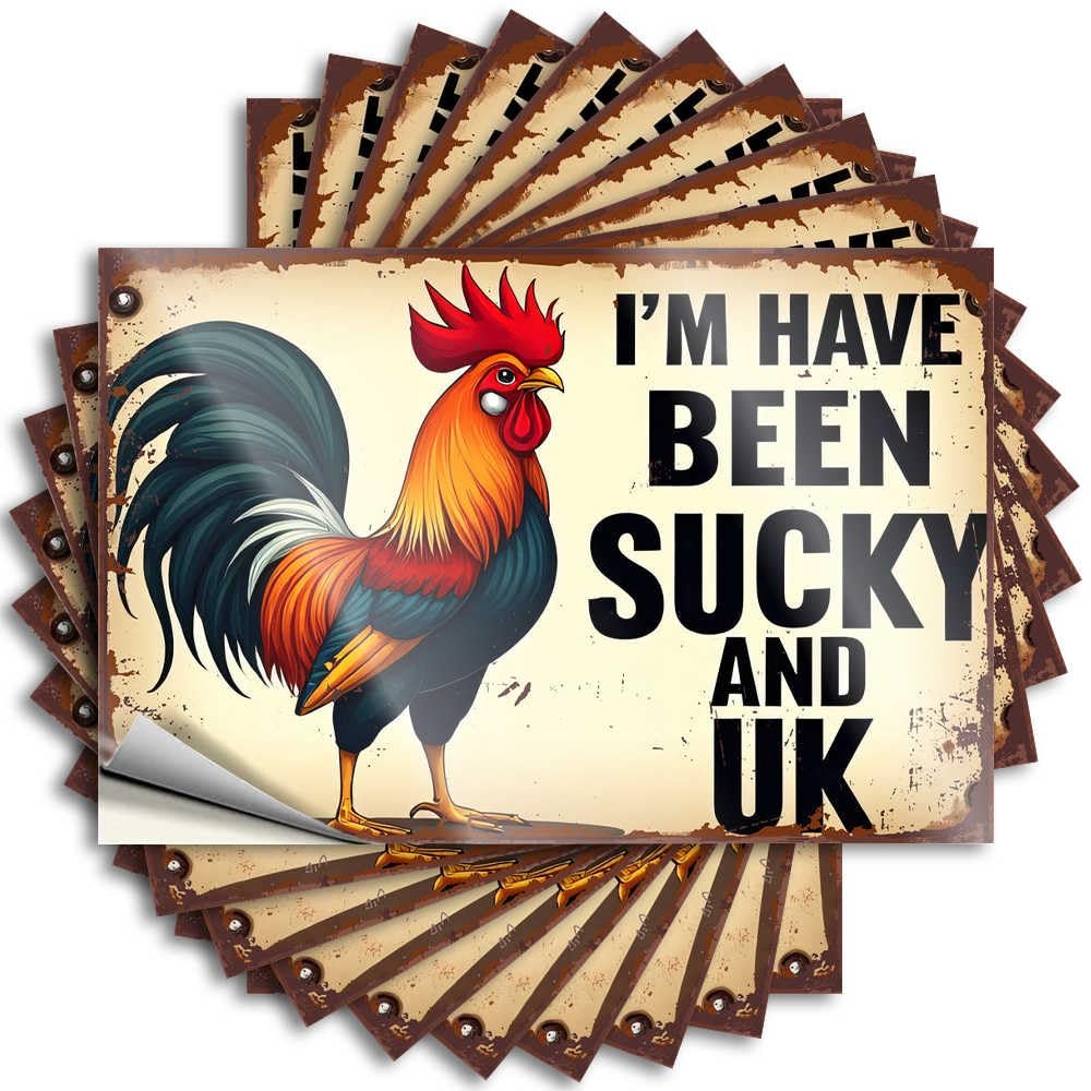 Funny Sticker Goods Peel and Stick - Rooster with Attitude: 'I've Been Sucky and UK' Laptop Encouragement Waterproof Vinyl for Microfiber(8X12CM)