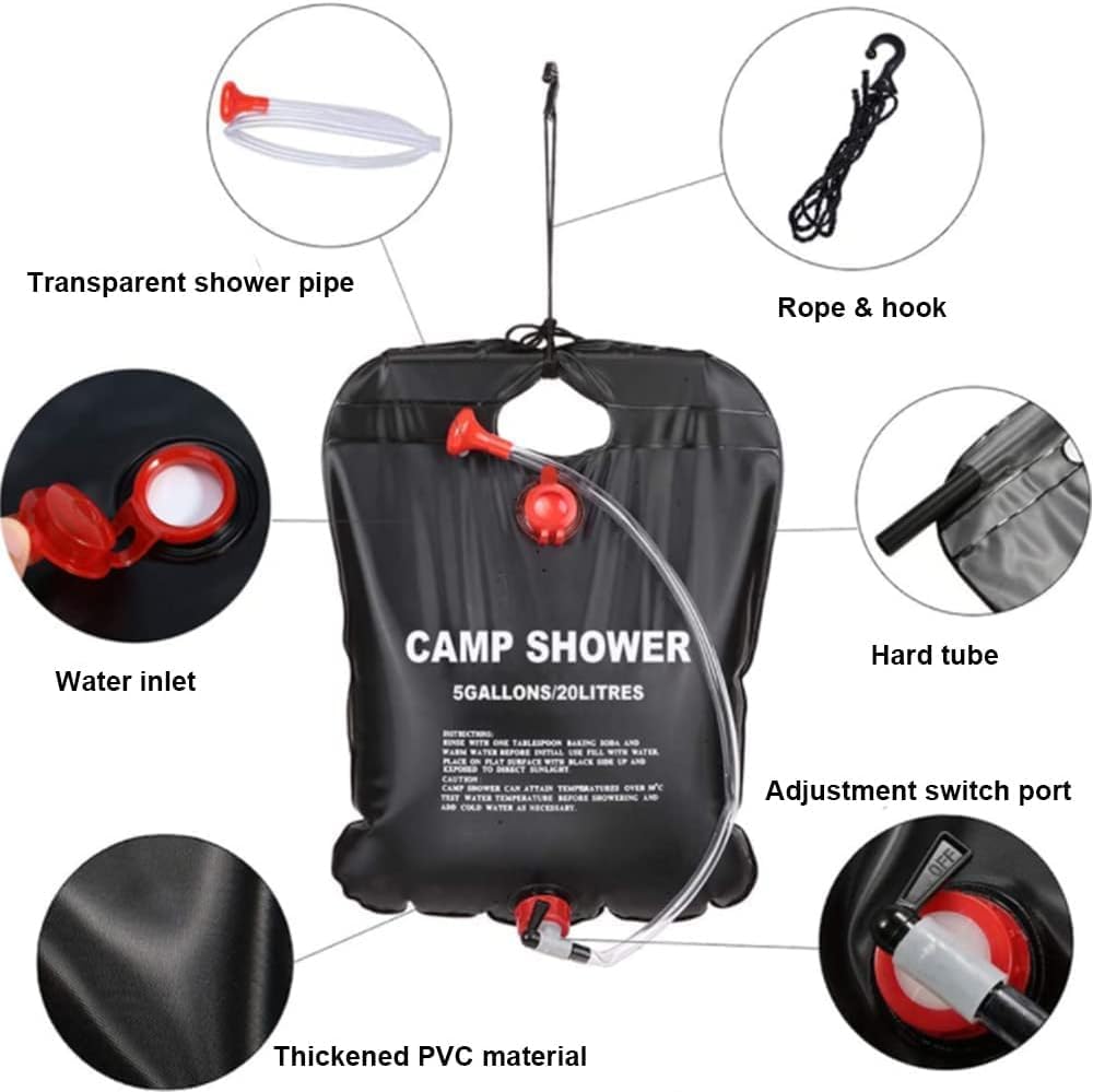 Vroxy Portable Solar Shower Camping Bag 20L Outdoor Bath Water Bag for Climbing Backpacking Adventure Shower (1Pcs) (20 Liter) 1