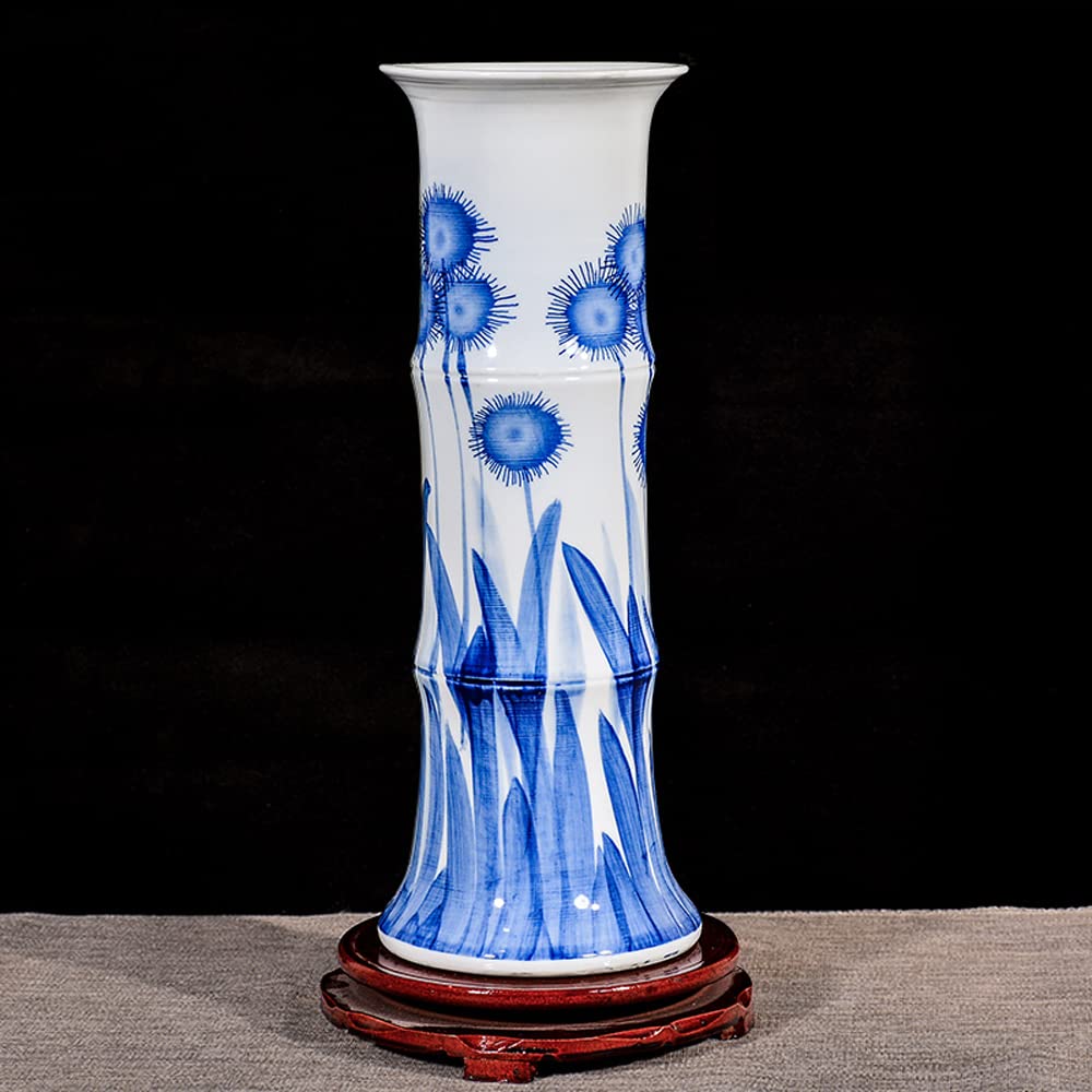 asdchZen Chinoiserie Jingdezhen Porcelain Vase Rich Bamboo Flower Arrangement In Living Room Large Straight Tube Water Culture Flower Arrangement,E