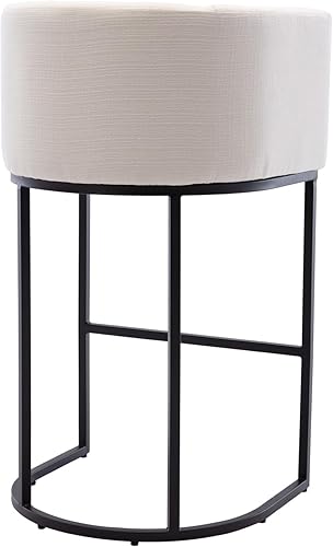 Miniatura 7 de Juego de 4 taburetes de bar contemporáneos de lino color crema, de 32 pulgadas, de tela tapizada, altura de mostrador, taburetes de cocina con base