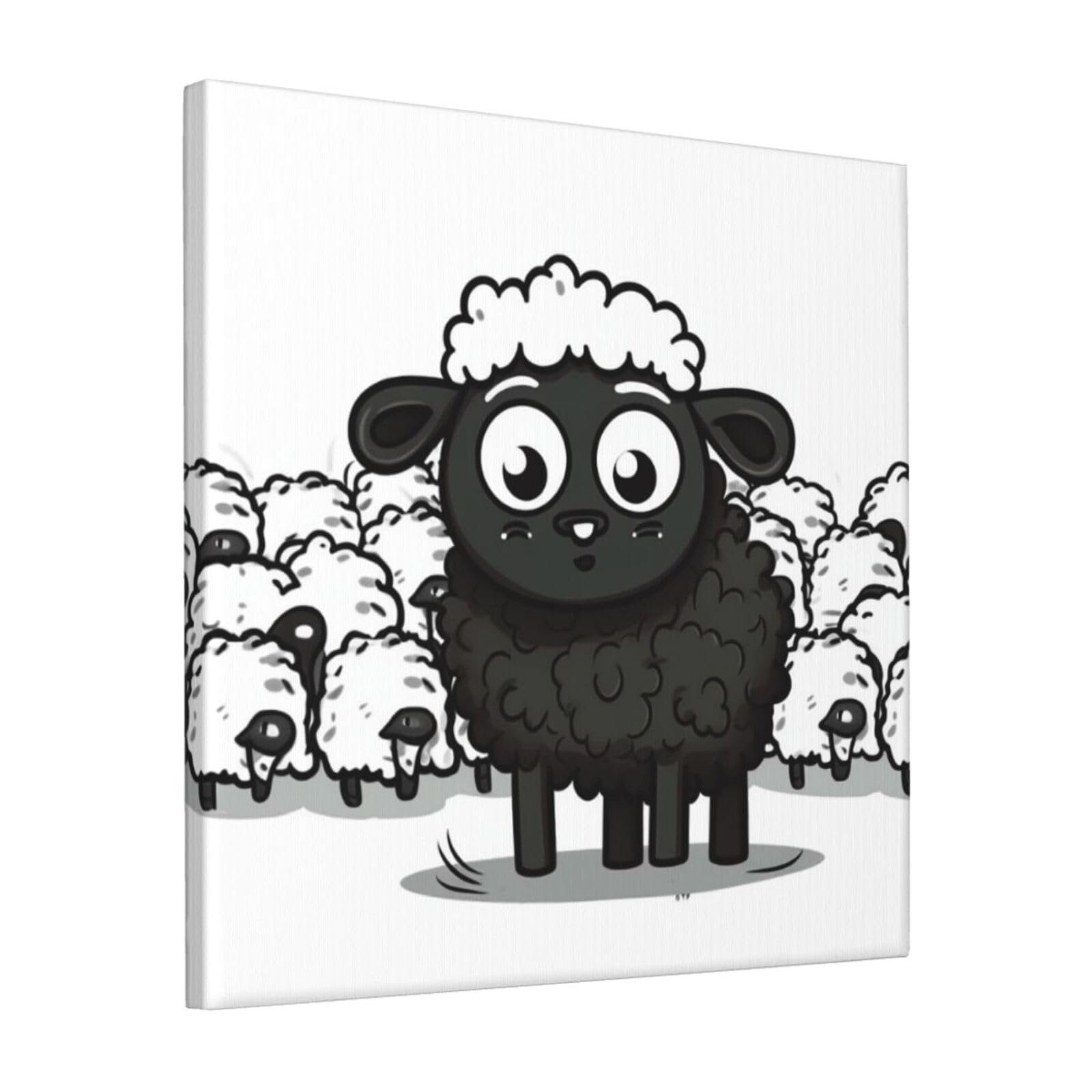 KLOPH Cartoon Black White Sheep Canvas Wall Art for Living Room 12"x12" Modern Artwork Painting for Bathroom Hanging Canvas Prints Aesthetic Wallart for Bedroom Kitchen Office Wall Decor