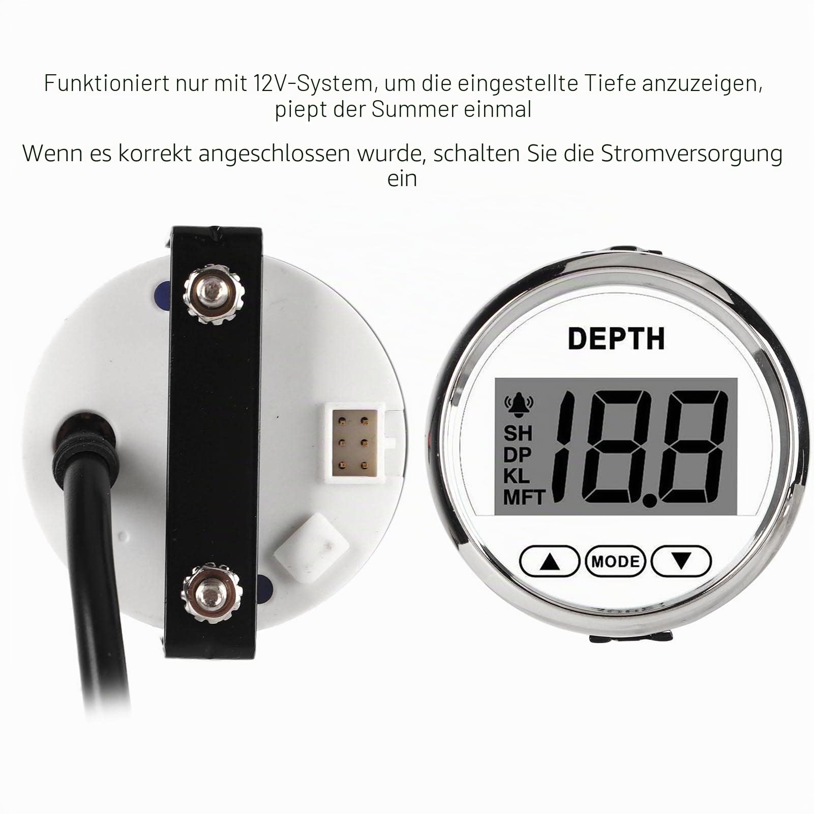 Bootstiefenmesser mit Geber Echolot Weiß Echolot Wasserdicht Dash Echolot Geber mit Weißer Hintergrundbeleuchtung für Yachten Boote