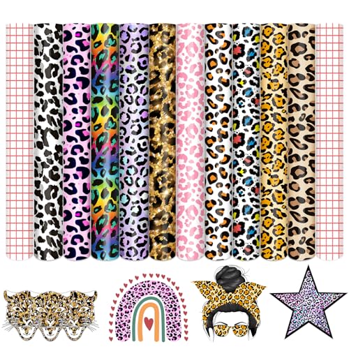 Tintnut Permanent Vinyl - 10 Sheets 12'x10', Rainbow Leopard Permanent Adhesive Vinyl Sheets...