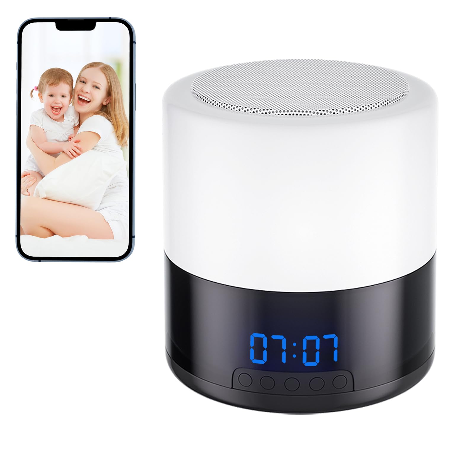 Snapwilt Security Camera Indoor for Home - Bluetooth Speaker - Homekit Camera - 1080P Clock Camera with 160°Rotating Viewing Angle - Night Light - AI Motion Detection