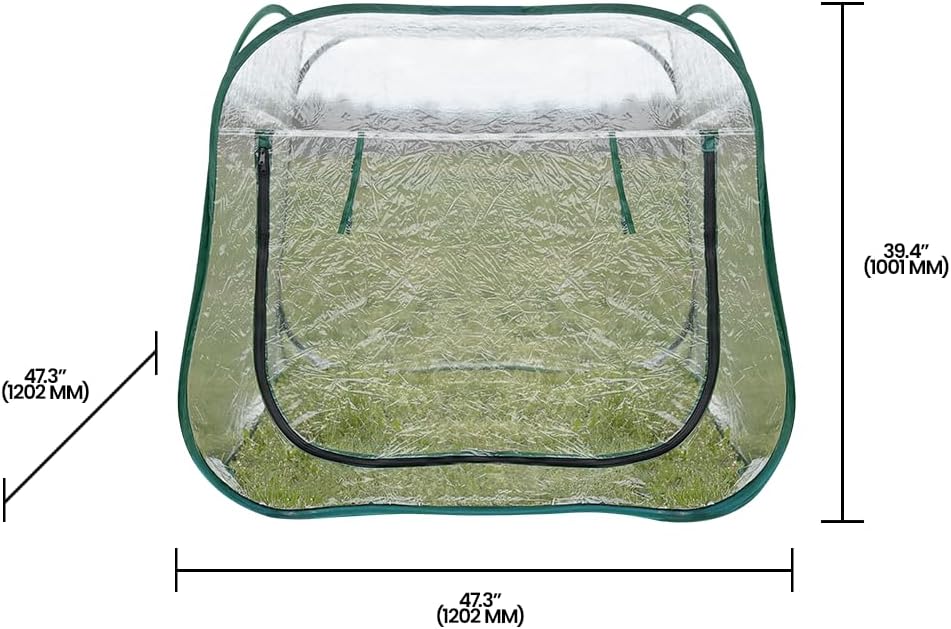 Zenport 4’x4’ Portable Pop-Up Greenhouse Large Indoor Outdoor Gardening Grow House with Zippered Roll-Up Window