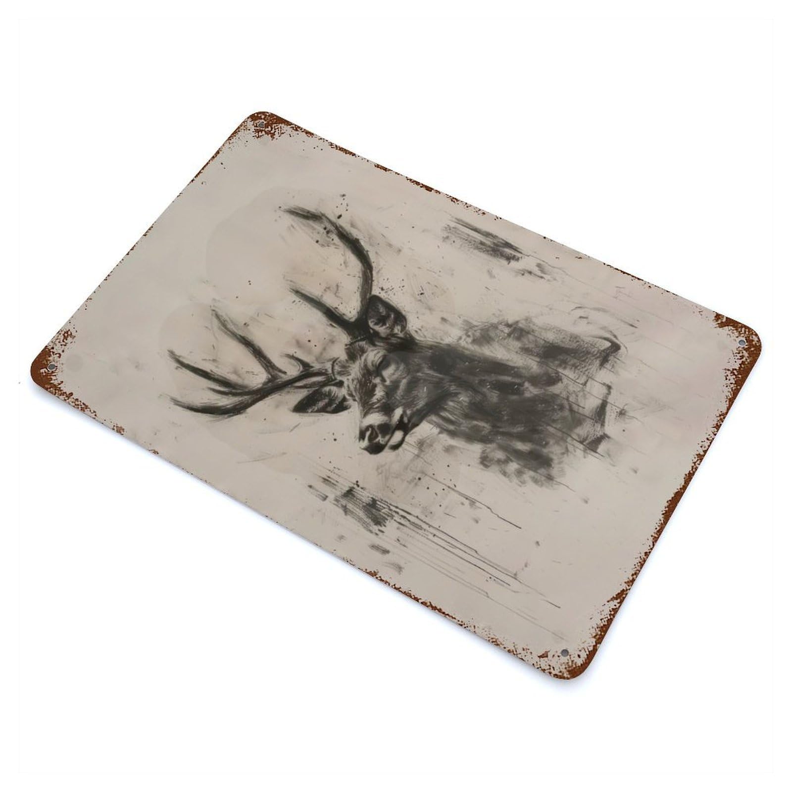 Deer In Charcoal Art 11.8"x7.9" Rusty Metal Tin Sign, Farmhouse Wall Decor for Office, Studio And Wall Decor