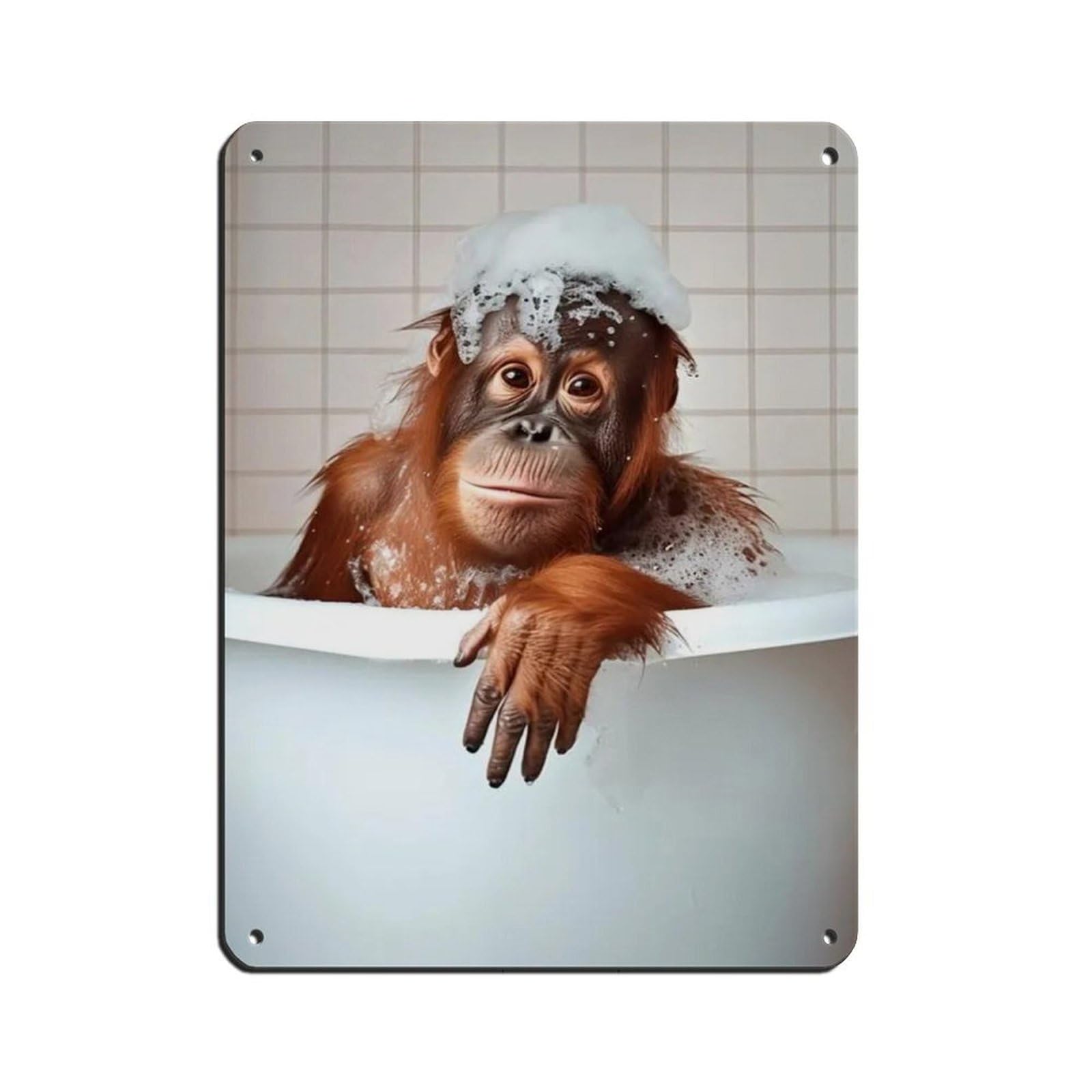 Orangutan in The Bathtub, Funny Bathroom Art Tin Sign Vintage Metal Pub Club Cafe Bar Home Wall Art Decoration Poster Retro 12x16inch(30x40cm)