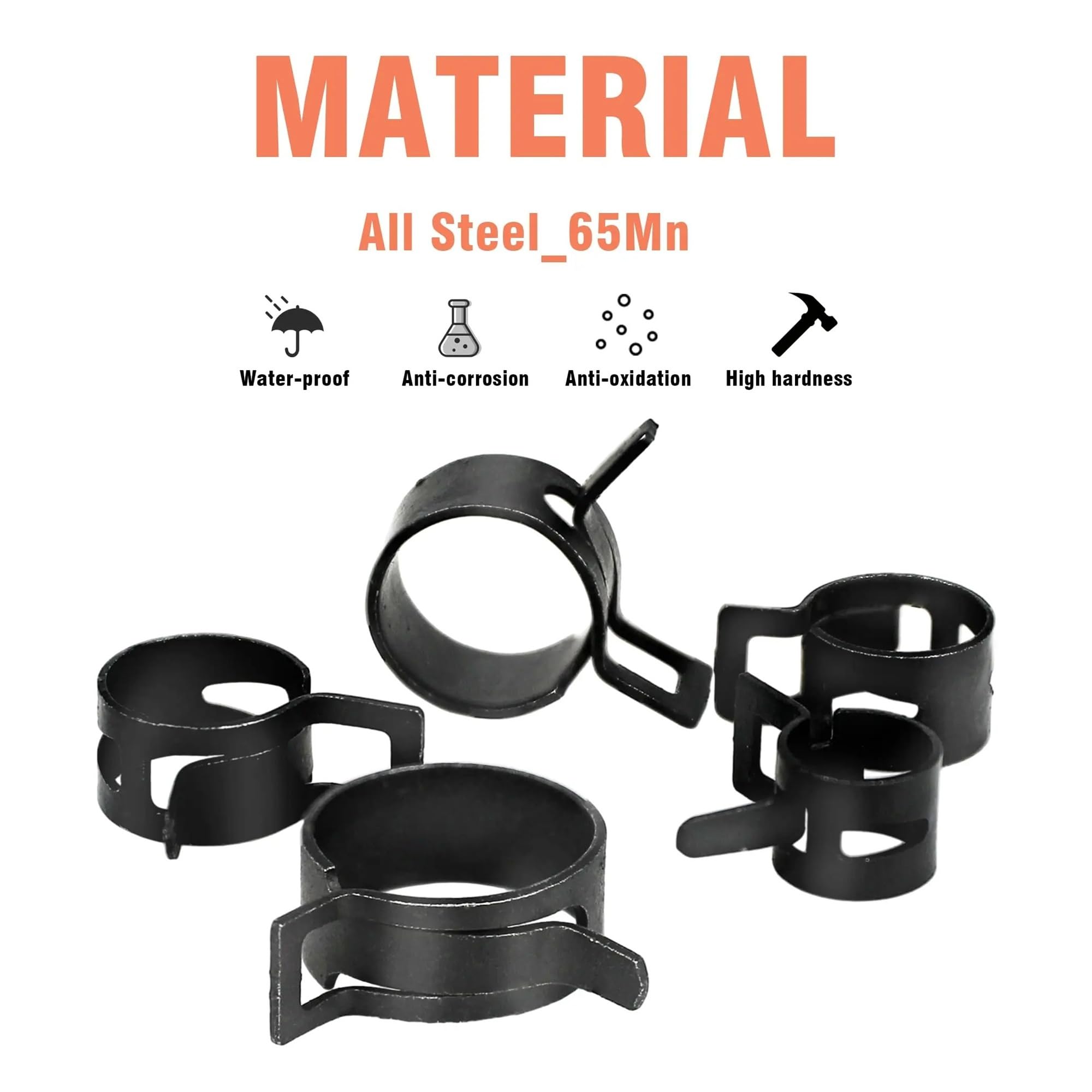 Kit de colliers de serrage à ressort avec pince 6-38 mm, pince à ressort noire for conduite de carburant, collier de serrage en silicone for tuyau à vide(100pcs 6-25mm)