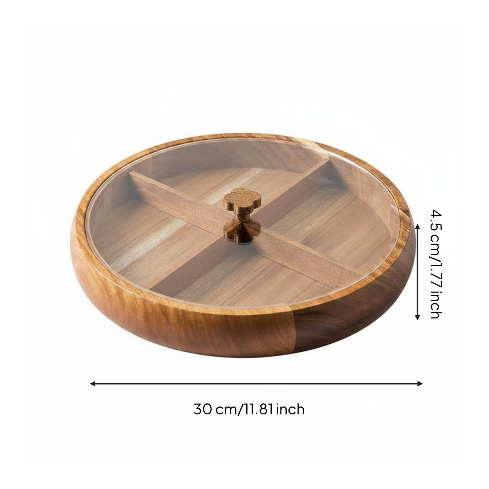 Fenteer Vassoio Rotondo Snack Vassoio degli Spuntini Vassoio con Scomparti Scatola Porta Dolci Vassoio con Coperchio in Legno di Acacia per E Caramelle Adatto, Grande, con Divisori