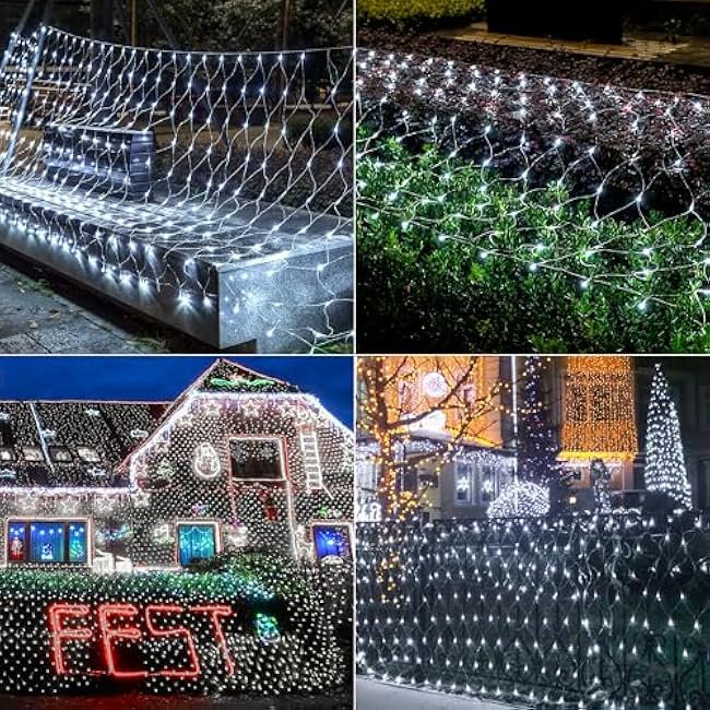 HEYFUNi Net Mesh Waterproof String Lights,360LED 13ft x 5ft Christmas Net Lights, 8 Modes,Connectable for Indoor Outdoor, Curtain,Garden,Christmas Tree, Bush, Party, Holiday, Wall Decor (White)