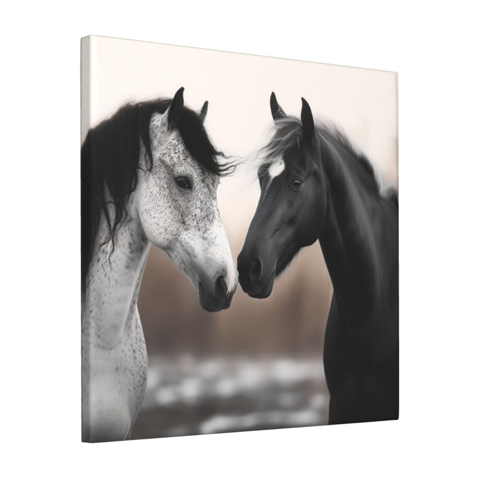 FodPand Black And White Horses Canvas Wall Art for Living Room Wall Decor 12"x12" Modern Artwork Painting Pictures Hanging Canvas Prints Aesthetic Wall Art for Bedroom Bathroom Office Wallart Decor